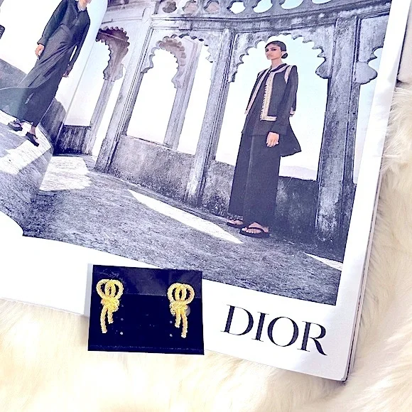 🥳HP:CHRISTIAN DIOR Glamours Gold Double Rope Loops Clip-On Rare Antique Earring - Picture 9 of 16